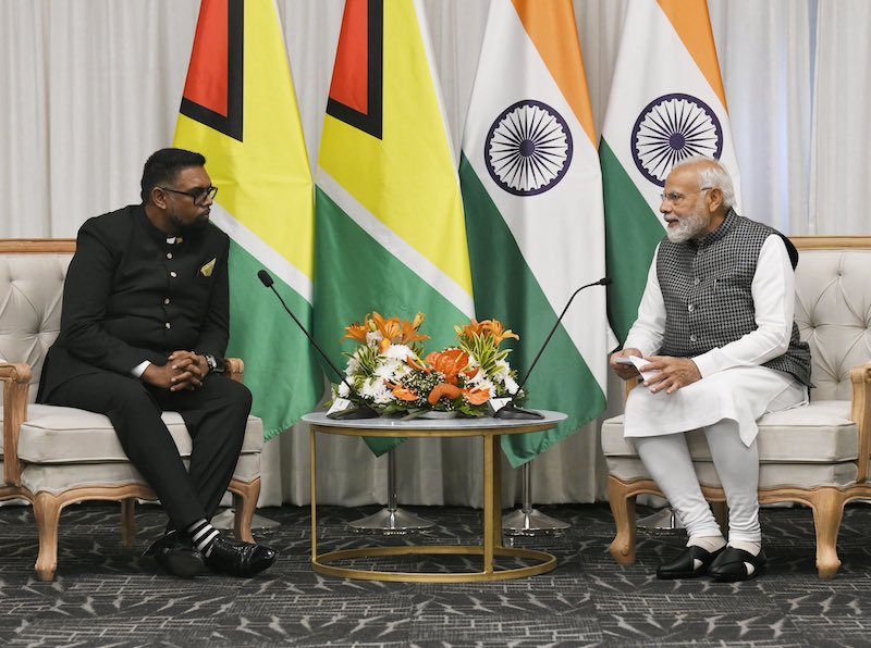 Prime Minister Narendra Modi meets Guyanas President Mohamed Irfaan Ali on sidelines of 17th Pravasi Bharatiya Divas