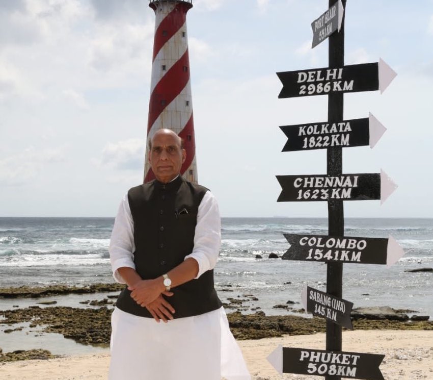 Rajnath Singh visits Indira Point, countrys southernmost tip, during his Andaman and Nicobar Islands visit