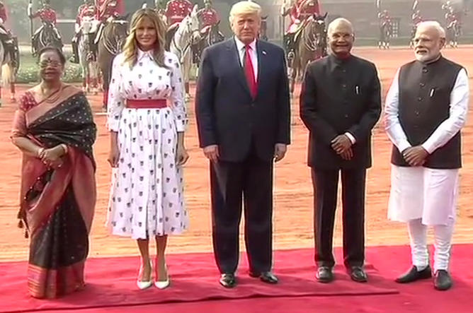 US President Trump accorded ceremonial guard of honour at Rashtrapati Bhawan 