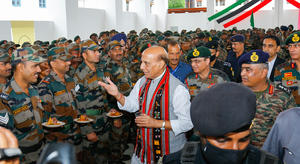 Rajnath Singh interacts with troops in Manipur