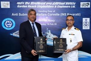 GRSE delivers 4th Anti-Submarine Warfare Corvettes Kavaratti to Indian Navy