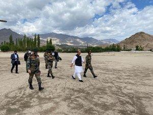 Defence Minister Rajnath Singh in Ladakh, witnesses tank and combat vehicles exercise