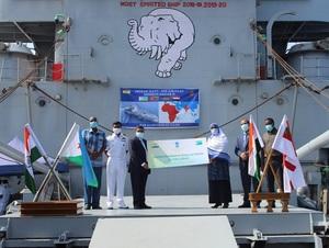 Mission SAGAR II: INS Airavat delivers 50MT food items to Djibouti