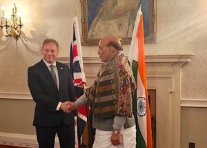 Rajnath Singh holds bilateral talks with his UK counterpart Grant Shapps in London